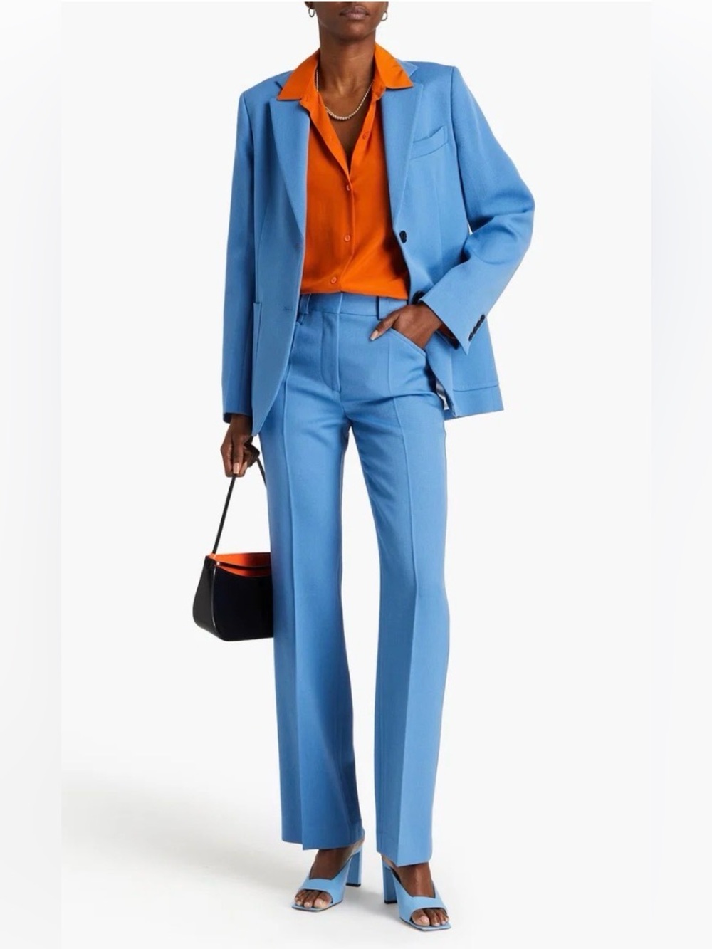 Victoria Beckham Wool-Twill Straight-Leg Trousers in Blue Size 6